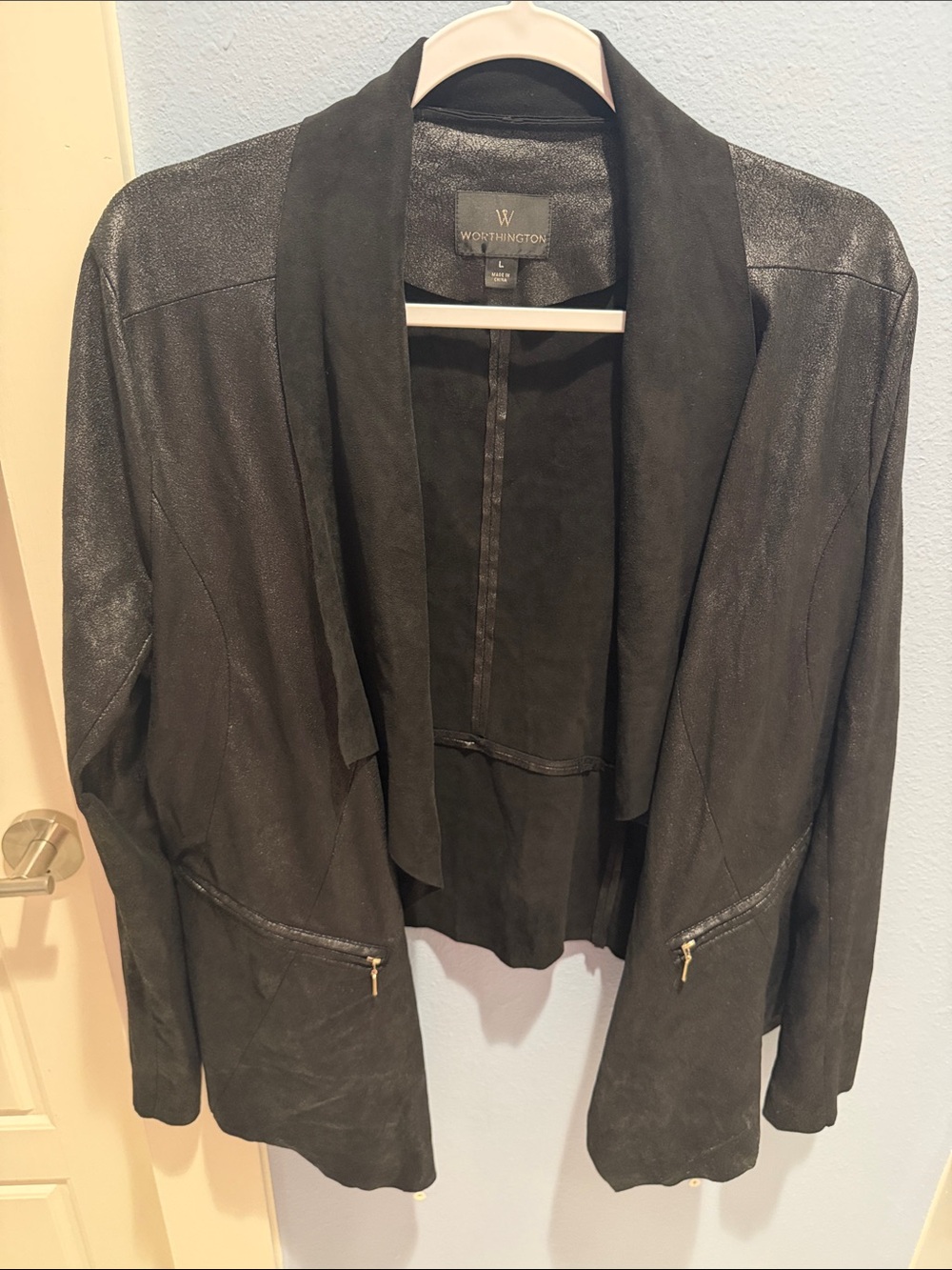 Worthington Bundle of 2 Jackets Black/Brown Open-Front Draped Blazer